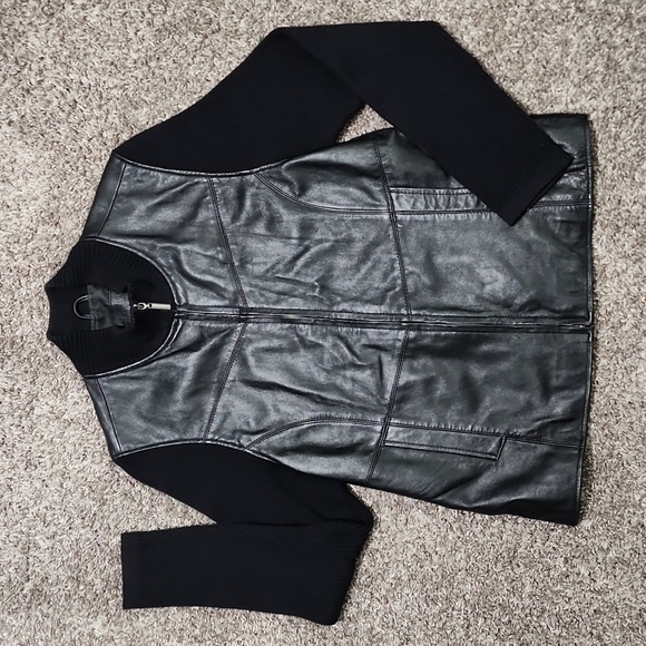 JACLYN Smith classics 100% leather and ribbed knit fabric jacket sz 12 - Picture 4 of 11